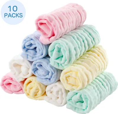 Produktbild von Baby Waschlappen,10 Stücke Baby Musselin Waschlappen Baby-Handtücher Weiche Neugeborene Baby Gesichtstücher Baby Wipes aus Baumwolle 25 * 25 CM