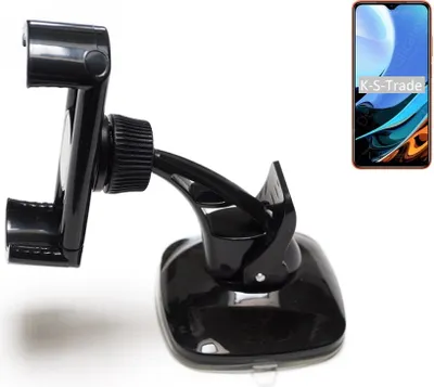 Produktbild von K-S-Trade kompakte Handy-Halterung Windschutzscheibe kompatibel mit Xiaomi Redmi 9T Armaturenbrett schwarz Autohalterung KFZ Halter Scheiben-Halterung