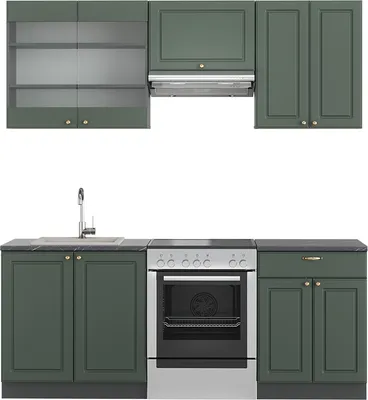 Produktbild von Vicco Küchenzeile Fame-Line, 200 cm ohne Arbeitsplatte, Grün-Gold Landhaus/Anthrazit