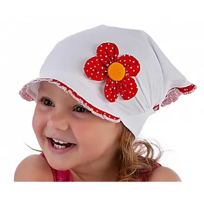 Produktbild von Mädchen Mütze Kopftuch Sommermütze Schirmmütze Punkte Blumen, Weiß-Rot, Gr. 46-48
