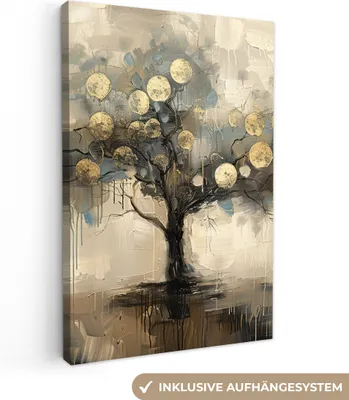 Obrázok produktu pre MuchoWow® - Plátno - Béžové - Abstraktné - Strom - Zlaté, nástenná maľba, nástenné dekorácie obrazy obývacia izba, 80x120cm