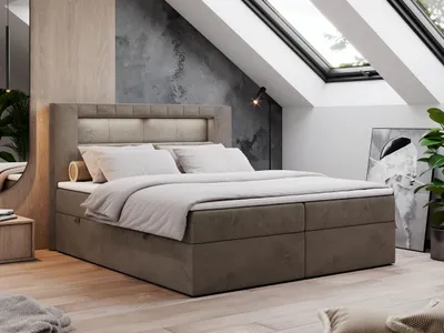 Produktbild von Boxspringbett 180x200 mit Led, Polsterbett mit LED Kopfteil - Multipocket-Matratze - Doppelbett - GOLD-5 - 180x200 - Braun - Velvet - H4