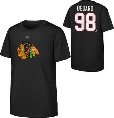 Produktbild von OUTERSTUFF Flat N&N NHL Junior T-Shirt, Schwarz, Größe: S, Chicago Blackhawks, Connor Bedard, 8 Jahre
