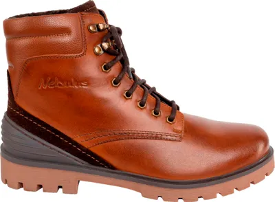 Zdjęcie produktu dla Nebulus skórzane buty zimowe NORDAS męskie z wełną merynosów, ciepłe buty z wełną merynosów, skórzane buty, P6030 - męskie, jasnobrązowe, 43