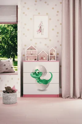 Produktbild von Kinderkommode mit Schubladen Kleiner Dino in der Farbe Rosa Babydreams