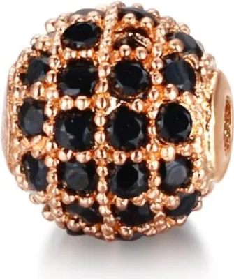 Produktbild von Schmuck-Perlen 3 Stück, Charm für Armbänder glitzernd, 6 mm, Rosegold, schwarz