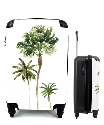Produktbild von MuchoWow® Koffer Handgepäck Trolley Rollkoffer Kleine Reisekoffer mit 4 Rollen - Dschungel - Palme - Weiß - Cabin Size < 55x40x23 cm & 55x40x20 cm - Fotokoffer - Kabinenkoffer - Boardgepäck - Reise-Box - Reisekoffer - Reisegepäck - Koffer mit Bild - Trolley für Kinder