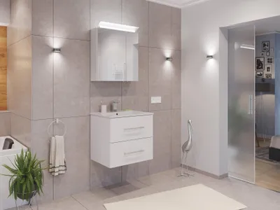 Produktbild von Badmöbel Set Firenze 60 2tlg. Spiegelschrank Softclose weiß hochglanz : Weiss hochglanz Varianten: Weiss hochglanz