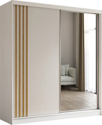 Produktbild von ALTDECOR Kleiderschrank mit Spiegel und Schiebetüren, kugelgelagerte Führungsschienen und Aluminium-Leisten - NALLA - 200 cm (Weiß + Weiß + Artisan)