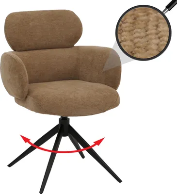 Image de Chaise de salle à manger HWC-O77, chaise de cuisine rembourrée, pivotante Auto-Return, tissu (310g/m²) chenille Öko-Tex ~ brun clair