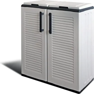 Image de Cache Poubelles de tri Selectif 2 Sacs - Armoire Recyclage 68 x 37 x 90 cm Gris Clair 2 Portes 4 pieds ART PLAST