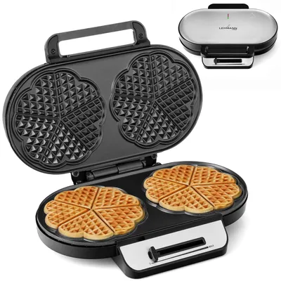 Herz-Waffeleisen doppelt, 1200 W, Antihaft, Temperaturregelung, schwarz/silber