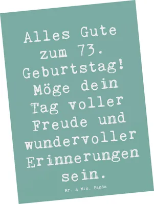 Produktbild von Mr. & Mrs. Panda Ansichtskarte Spruch 73. Geburtstag Freude - Meeresbrise - Geschenk, Ansichtskarten, Postkarte, Kunstkarten, Grußkarte, Geburtstagsgeschenk, Fotokarte
