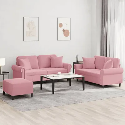 Obrázok produktu pre Maison Exclusive – 3-dielna sedacia súprava s vankúšmi z ružového zamatu