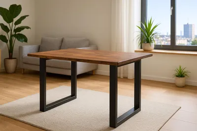 Produktbild von Esstisch Baumkante massiv Akazie nougatfarben 120 x 80 cm schwarz LAURINA