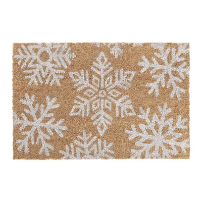 Produktbild von Relaxdays Fußmatte Kokos, Schneeflocken, 60 x 40 cm, Fußabtreter innen & außen, rutschfester Schuhabstreifer, natur/weiß