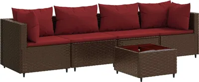 Obrázok produktu pre vidaXL 5-dielna záhradná súprava s vankúšmi Brown Poly Rattan