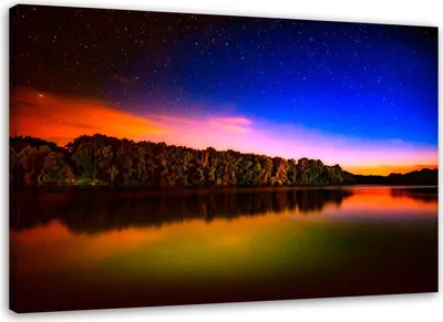 Produktbild von Leinwandbild sonnenuntergang über dem see 120x80 cm Feeby farbe wandbild bereit zum aufhängen