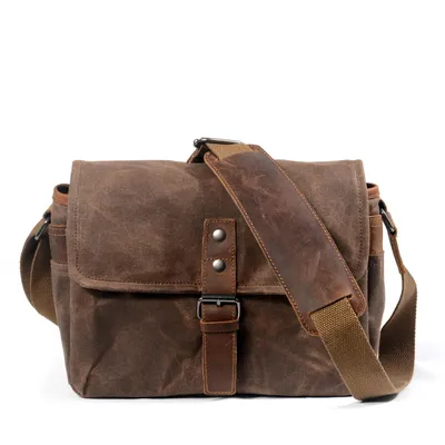 Produktbild von Herren Canvas Umhängetasche, Wasserdicht, Vintage, Diebstahlsicher, Robust, Großes Fach, Schultertasche Alltag Arbeit, Braun