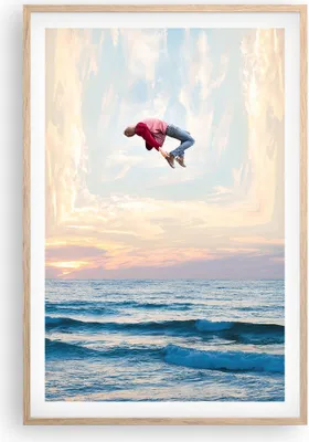 Produktbild von Gerahmtes Poster - Rahmen in heller Eiche - Sprung Freiheit Surrealismus - 61x91,5 cm - Wand Bild - Wanddeko - Wandbilder - Kunstposter - Wandposter - Bilderrahmen - Bilder - P2NPA61x91-4861