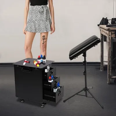 Image de Mallette de maquillage mobile avec trois tiroirs latéraux - Noire - Capacité de charge de 20 kg