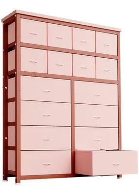 Produktbild von Kommode mit 16 Schubladen, Stoffkommode für Schlafzimmer, 103x30x130 cm, stabilem Stahlrahmen & MDF-Holzplatte, Ideal Für Schlafzimmer