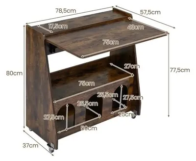 Image de Bureau mobile pour ordinateur, avec plateau rabattable et 4 roulettes, de couleur café