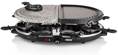 Produktbild von Princess 162710 Raclette 8 Oval Stone und Grill, 8 Person(en), Schwarz, Oval, Aluminium / Stein, 210 x 300 mm, Drehregler