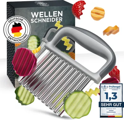 Edelfeld Wellenschneider für Pommes, Obst & Gemüse [] - Spülmaschinengeeignetes Wellenmesser - Riffelmesser für Erwachsene & Kinder - Solides Wellenschnittmesser aus Edelstahl - Für BLW
