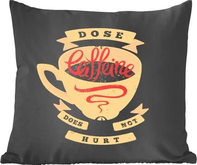 Produktbild von MuchoWow® Zierkissen Sofakissen Wohnzimmer Dekokissen 50x50 cm Kaffee - Vintage - Zitate - Sprichwörter - Eine Dosis Koffein tut nicht weh - Komfort - Sofakissen