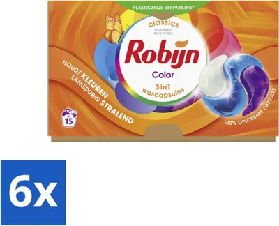 Produktbild von Robijn - 3-in-1 Color - Waschkapseln - 15 Wäschen - Vorteilspack - 6 Stücke