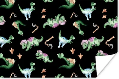 Produktbild von MuchoWow® Poster Kinderzimmer - Dinosaurier - Schwarz - Jungen - Mädchen - Kind 90x60 cm - Schlafzimmer