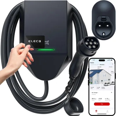 Immagine prodotto di Colonnina di ricarica - Caricabatterie domestico intelligente - 11 kW - Connettore di tipo 2 - Cavo da 5 metri - Grado di protezione IP65