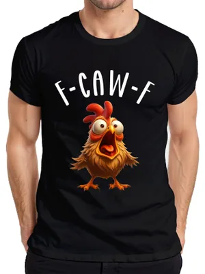 Zdjęcie produktu dla F-CAW-F Funny Cartoon Chicken Crazy Farm Humour Śmieszna koszulka męska, czarny, L