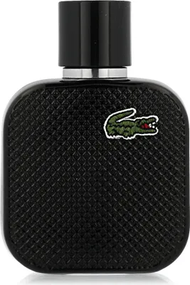 A black bottle of Lacoste L.12.12 Noir Eau de Toilette.