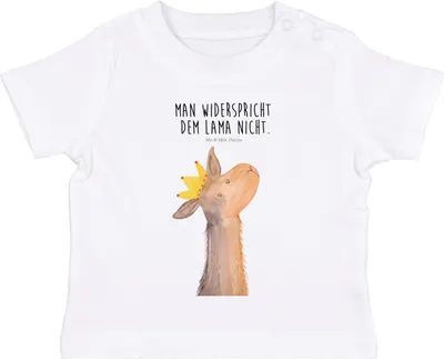 Produktbild von Mr. & Mrs. Panda Babyshirt Lamakopf König 6. - 12. Monat - Weiß - Geschenk, , Baby Shirt, Mama, Lama, T-Shirt, Vorgesetzter, Kleinkind, Freundin, Lamas