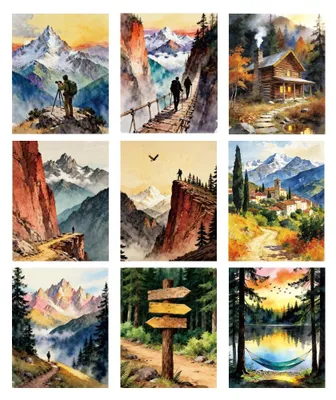 9er-Set ungerahmte Leinwandbilder Berglandschaft 20x25 cm