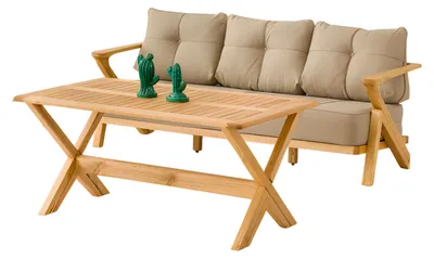 Produktbild von Gartenmöbel Set aus Holz in Beige, stilvoll und wetterfest