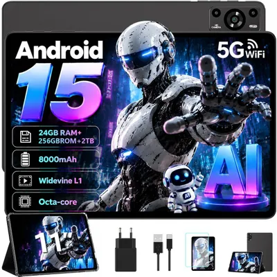 Produktbild von 2026 Neueste Tablet 11 Zoll 15 Tablets 8000mAh Gemini AI 24GB RAM + 256GB ROM TF 2TB Widevine L1 Octa-Core 2GHz Widevine L1 5G WLAN GPS Android 15 Schwarz