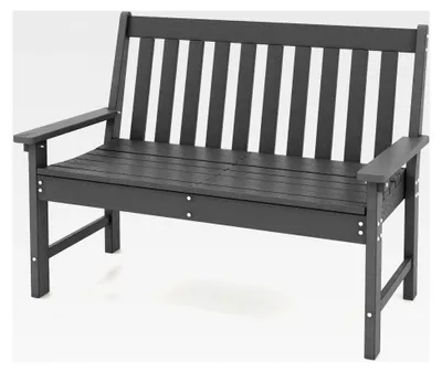 Produktbild von Gartenbank für 2 Personen, Parkbank aus Kunststoff mit hoher Rückenlehne, wetterfest, für Garten und Terrasse, 132 x 65 x 91 cm (grau)