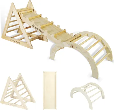 Produktbild von CCLIFE Kletterdreieck mit Rutsche und Kletterbogen ab 1 jahr 6 in1 Montessori Klettergerüst Indoor Pikler Dreieck Art,Farbe: Extra Groß: Holzfarbe