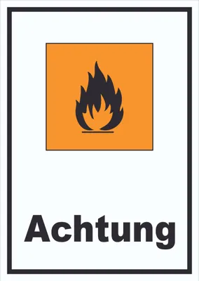 Produktbild von Schild Gefahrensymbol Entzündbar Achtung Brand Flamme hochkant A1 Rückseite selbstklebend