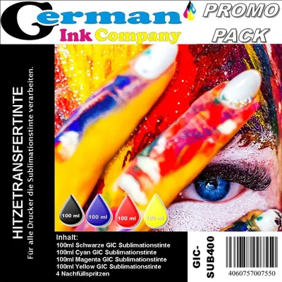 Produktbild von GIC - Hitzetransfertinte | Sublimationstinte Promopack - Farbe Black, Cyan, Magenta, Yellow
