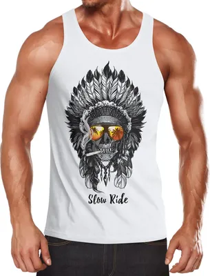 Produktbild von Herren Tank-Top Indian Skull Indianer Totenkopf Muskelshirt Muscle Shirt Neverless® weiß XL