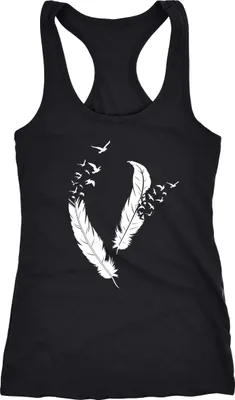 Produktbild von Damen Tank Top Tanktop Feder Vögel Racerback Trägertop Ringertop Sport-Top Trägershirt Feather Birds Neverless® schwarz L