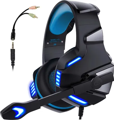 Produktbild von V3 3,5 mm kabelgebundenes Gaming-Headset, Geräuschunterdrückung, E-Sport-Ohrhörer, Over-Ear-Kopfhörer, 50 mm dynamischer Spulenlautsprecher, automatische Geräuschunterdrückung, 3,5 mm + USB-Schnittstelle für Computer, Laptop, Mobiltelefon