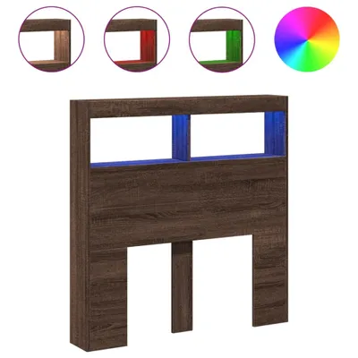 Zdjęcie produktu dla vidaXL Zagłówek LED z półkami brązowy dąb 100x17x102 cm