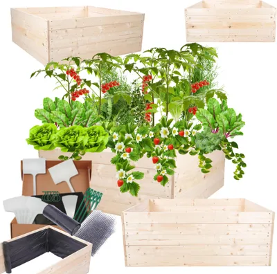 Produktbild von MODO24 Hochbeet Holz, Pflanzkasten, Massivholz, Kiefer, Kräuterbeet, Blumenkasten, Garten, Terrasse, 45x103x100 cm, Natur, ZP06