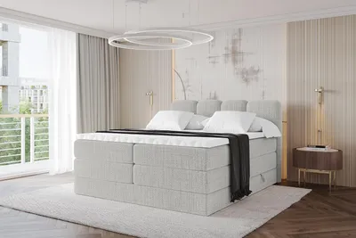 Produktbild von ALTDECOR Boxspringbett - NINA KING - 140x200 Hellgrau Aragon- Komplett-Set mit H3 und H4 Matratzen und Topper, Polsterbett mit Bettkästen, Lattenrost, Bett mit Stauraum, Doppelbett, Boxbett