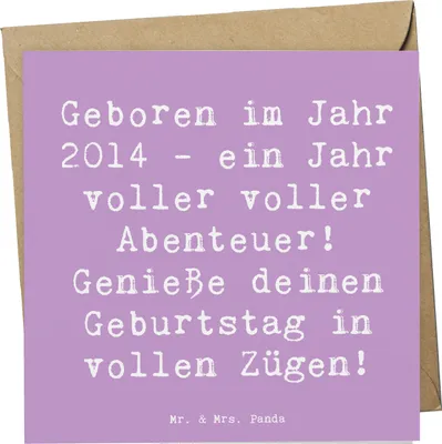 Produktbild von Mr. & Mrs. Panda Grußkarte Spruch 2014 Geburtstag Abenteuer - Lavendeltraum - Geschenk, Glückwunschkarte, Jahrgangsparty, faltkarte, Happy Birthday, Klappkarte